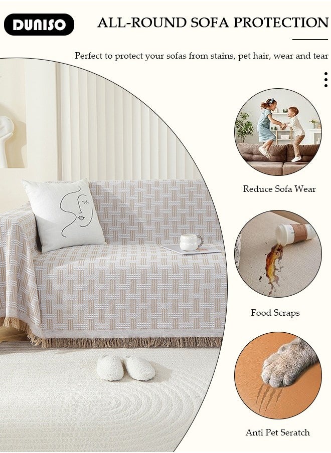 DUNISO 3 Cushion Sofa Cover, Washable Sofa Throw Blanket, Versatile Sofa Silpcover for All Seasons Oversize Couch Cover, Pet Couch Covers for Sofa  L-Shape U-Shaped Woven Throw Blanket with Tassels, 180*300cm  - Image 2