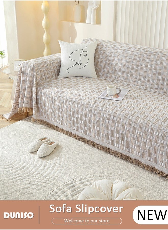 DUNISO 3 Cushion Sofa Cover, Washable Sofa Throw Blanket, Versatile Sofa Silpcover for All Seasons Oversize Couch Cover, Pet Couch Covers for Sofa  L-Shape U-Shaped Woven Throw Blanket with Tassels, 180*300cm  - Image 1