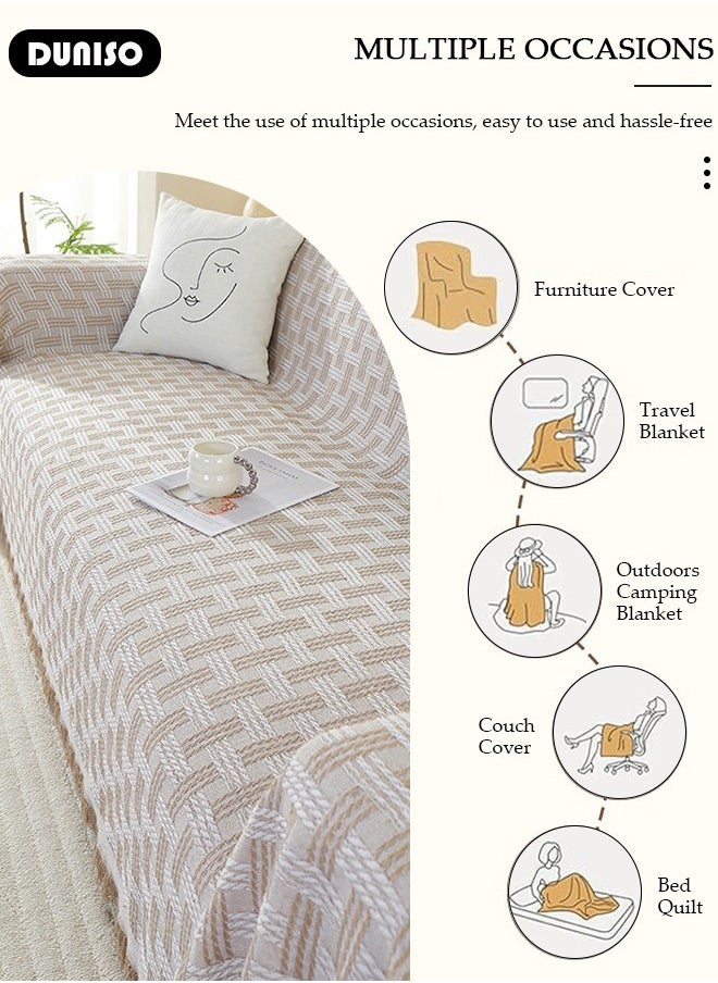 DUNISO 3 Cushion Sofa Cover, Washable Sofa Throw Blanket, Versatile Sofa Silpcover for All Seasons Oversize Couch Cover, Pet Couch Covers for Sofa  L-Shape U-Shaped Woven Throw Blanket with Tassels, 180*300cm  - Image 3