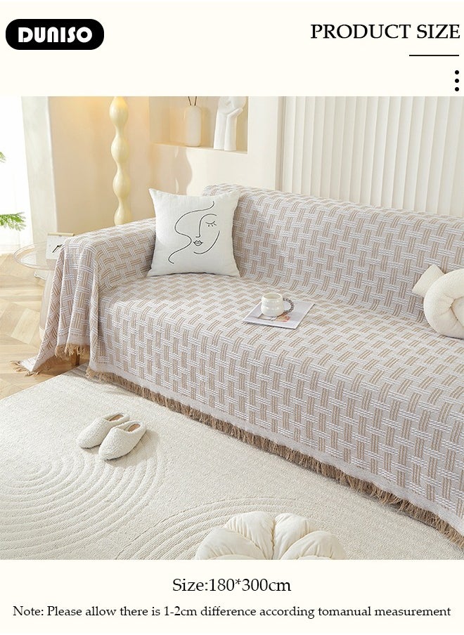 DUNISO 3 Cushion Sofa Cover, Washable Sofa Throw Blanket, Versatile Sofa Silpcover for All Seasons Oversize Couch Cover, Pet Couch Covers for Sofa  L-Shape U-Shaped Woven Throw Blanket with Tassels, 180*300cm  - Image 4