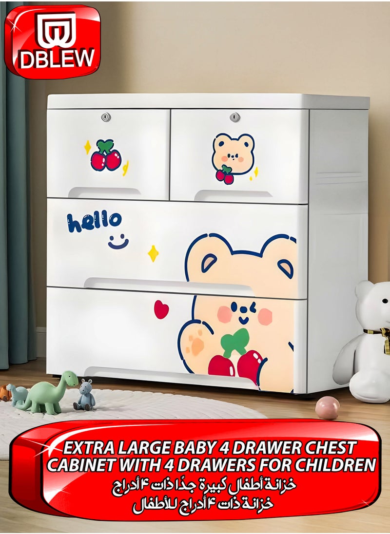 DBLEW Portable Kids Plastic Storage Cabinet with 4 Drawers Collapsible Chest Organizer for Toys, Children Clothes, Toddler Dresses and Accessories Quick Install Dresser for Bedrooms, Playrooms and Nursery Child-Friendly Durable Design Box Containers With Cartoon Characters  - Image 1