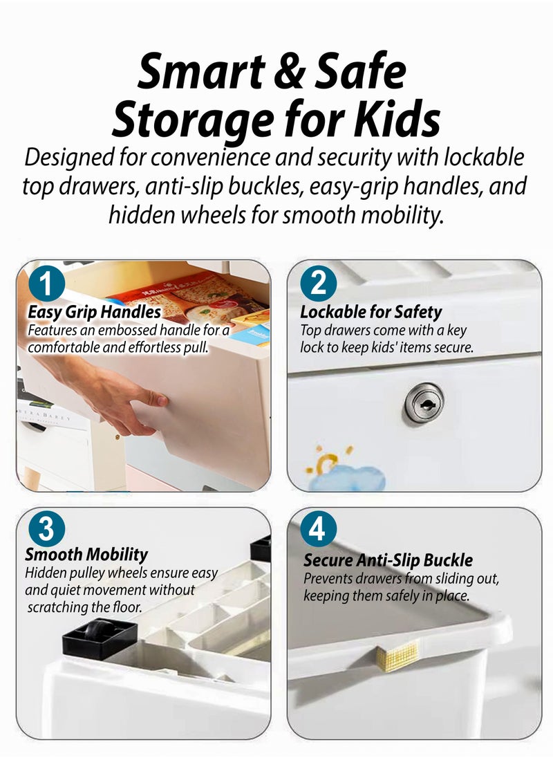 DBLEW Portable Kids Plastic Storage Cabinet with 4 Drawers Collapsible Chest Organizer for Toys, Children Clothes, Toddler Dresses and Accessories Quick Install Dresser for Bedrooms, Playrooms and Nursery Child-Friendly Durable Design Box Containers With Cartoon Characters  - Image 2