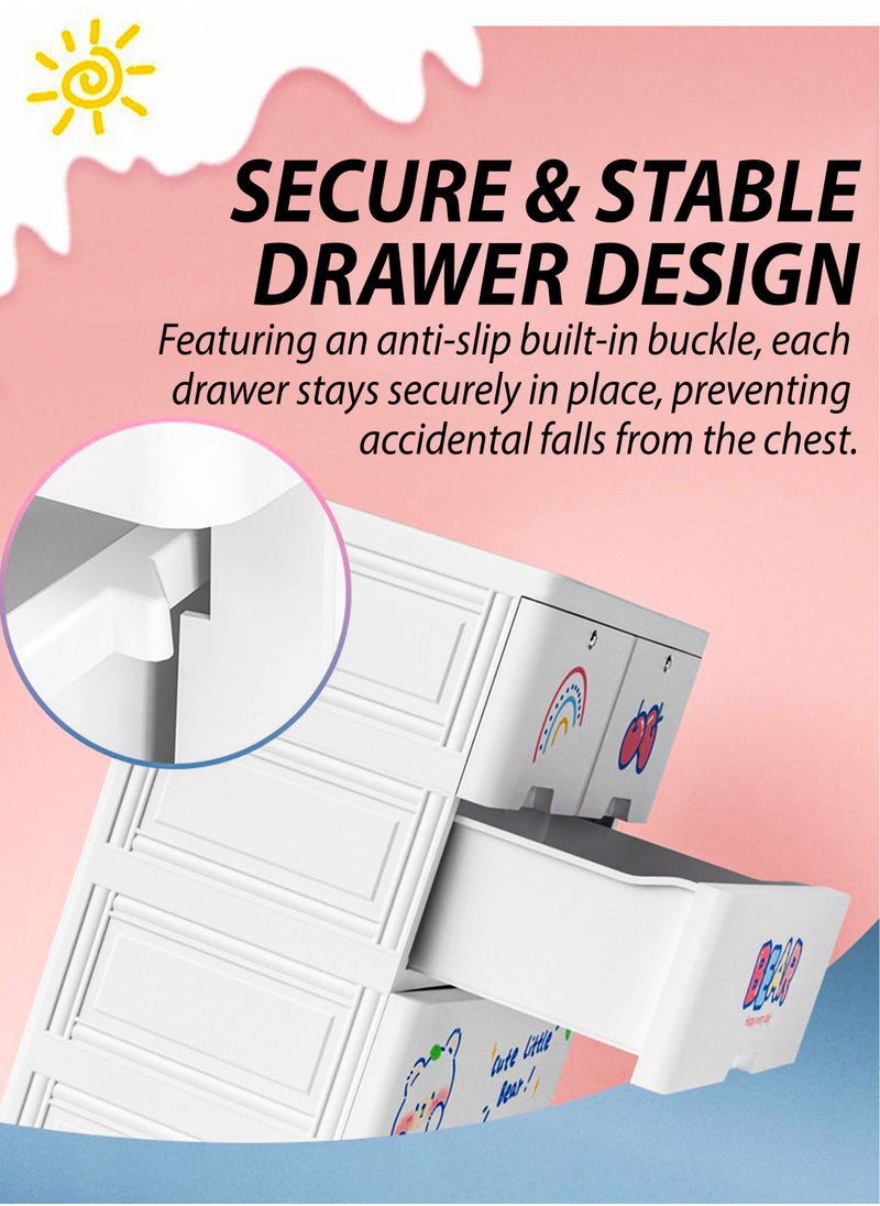 DBLEW Portable Kids Plastic Storage Cabinet with 4 Drawers Collapsible Chest Organizer for Toys, Children Clothes, Toddler Dresses and Accessories Quick Install Dresser for Bedrooms, Playrooms and Nursery Child-Friendly Durable Design Box Containers With Cartoon Characters  - Image 3
