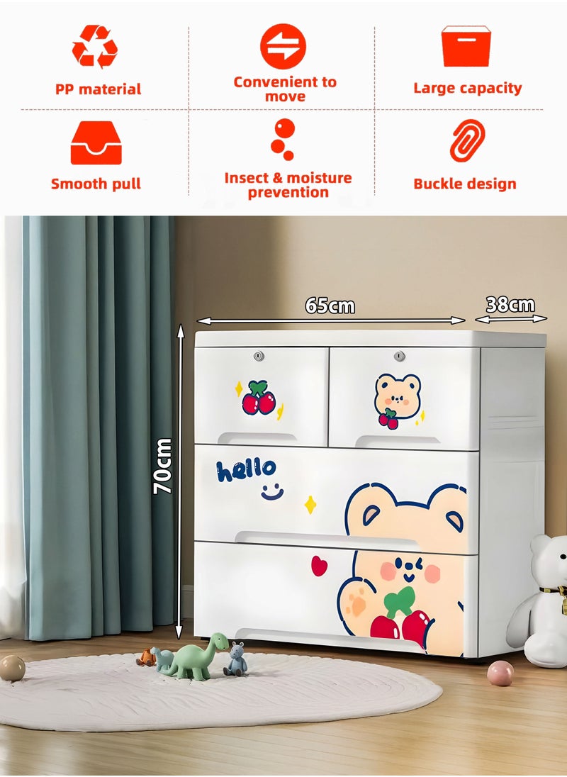 DBLEW Portable Kids Plastic Storage Cabinet with 4 Drawers Collapsible Chest Organizer for Toys, Children Clothes, Toddler Dresses and Accessories Quick Install Dresser for Bedrooms, Playrooms and Nursery Child-Friendly Durable Design Box Containers With Cartoon Characters  - Image 5