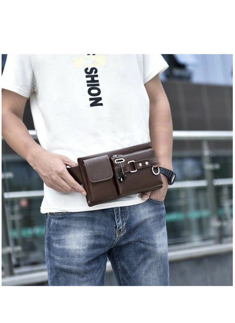 Generic - Mens Genuine Leather Sling Bag Chest Shoulder Bag Waist Crossbody - Image 1
