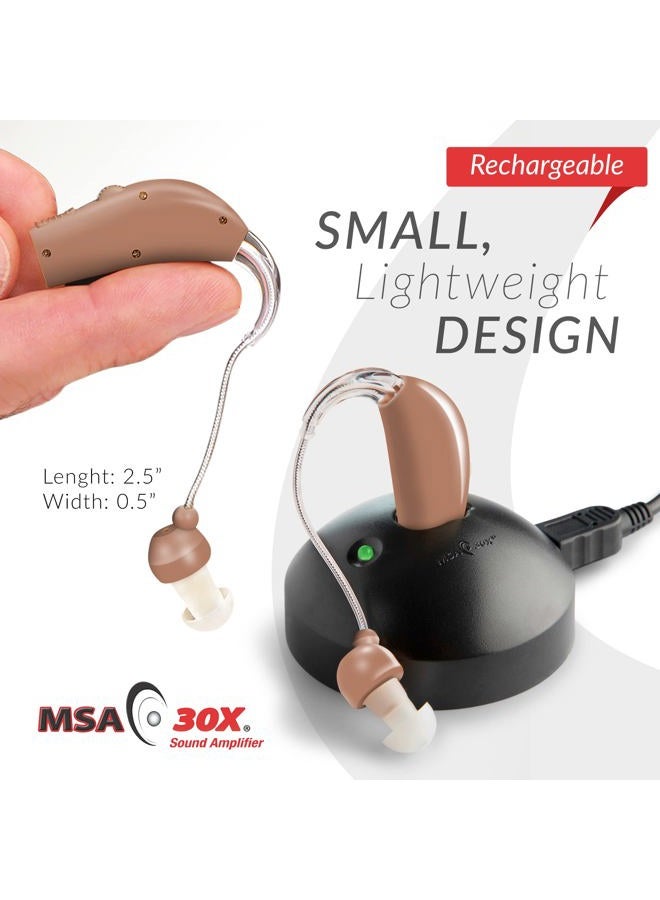 MSA 30X Behind the Ear Sound Amplifier, Amplifies Sound by 30 Times, Lightweight, Virtually Invisible, Comfortable, Adjustable Volume, Fast Charging, Medium Brown, 1ct - Image 4