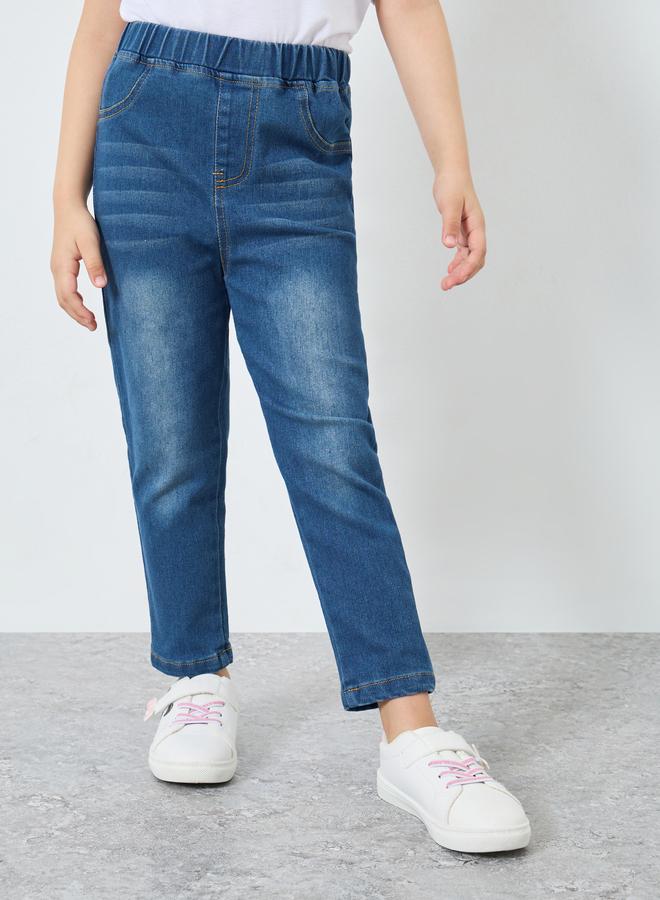 Styli Whiskered Faded Elastic Waist Jeggings - Image 1