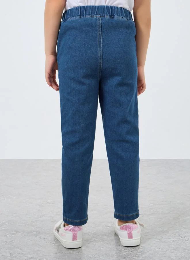 Styli Whiskered Faded Elastic Waist Jeggings