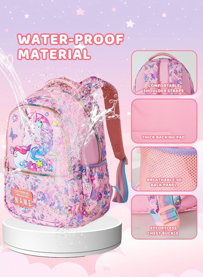 الأورلار طقم حقيبة مدرسية للبنات 3 قطع – حقيبة ظهر خفيفة ومقاومة للماء مع حقيبة غداء وحافظة أقلام – تتسع لجهاز كمبيوتر 15.6 بوصة – تصميم لطيف وعملي للمدرسة والهدايا – للفتيات من عمر 4 إلى 12 سنة - Image 5