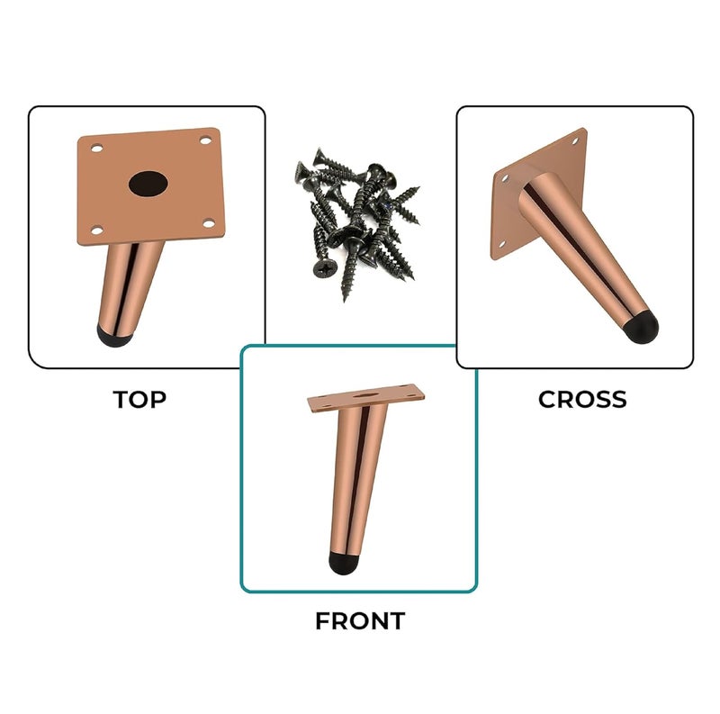 QZibeva 4 Pcs Rose Gold 4 inch Sofa Legs for Bed Furniture Sofa Legs for Furniture Fitting Table Legs Sofa Leg Screw Include - Image 5