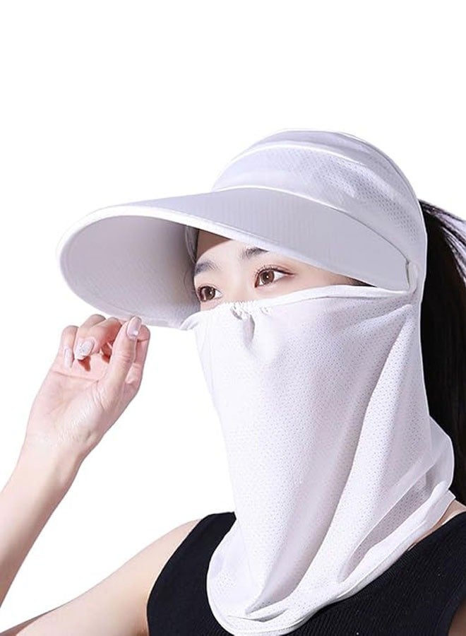 HAWAWA Women Sun Hat Wide Brim with Detachable Neck Face Flap for Womens High Ponytail UV Protection Sun Protection Visor Hat for Beach Travel Fishing Hiking White  - Image 1