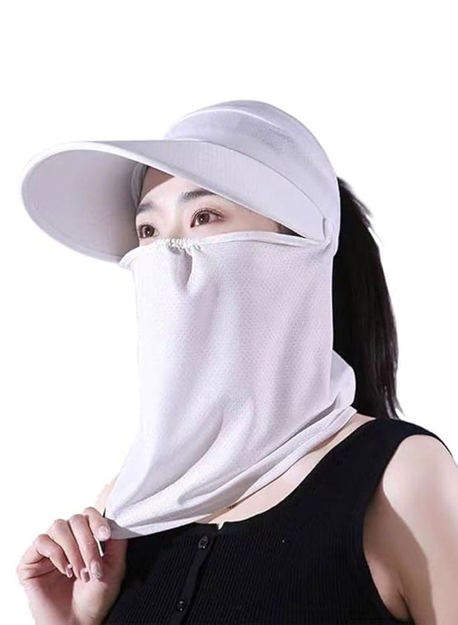 HAWAWA Women Sun Hat Wide Brim with Detachable Neck Face Flap for Womens High Ponytail UV Protection Sun Protection Visor Hat for Beach Travel Fishing Hiking White  - Image 3