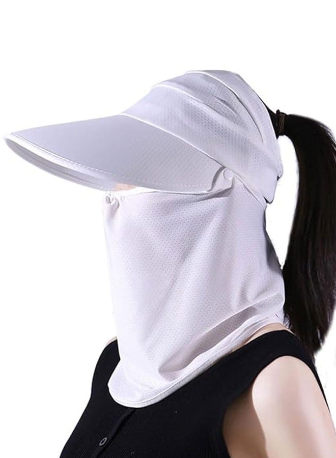 HAWAWA Women Sun Hat Wide Brim with Detachable Neck Face Flap for Womens High Ponytail UV Protection Sun Protection Visor Hat for Beach Travel Fishing Hiking White  - Image 2