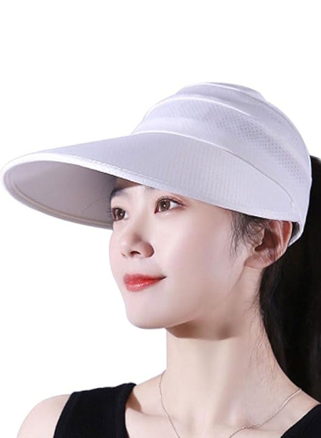HAWAWA Women Sun Hat Wide Brim with Detachable Neck Face Flap for Womens High Ponytail UV Protection Sun Protection Visor Hat for Beach Travel Fishing Hiking White  - Image 5