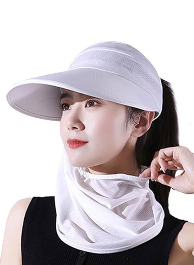 HAWAWA Women Sun Hat Wide Brim with Detachable Neck Face Flap for Womens High Ponytail UV Protection Sun Protection Visor Hat for Beach Travel Fishing Hiking White  - Image 4