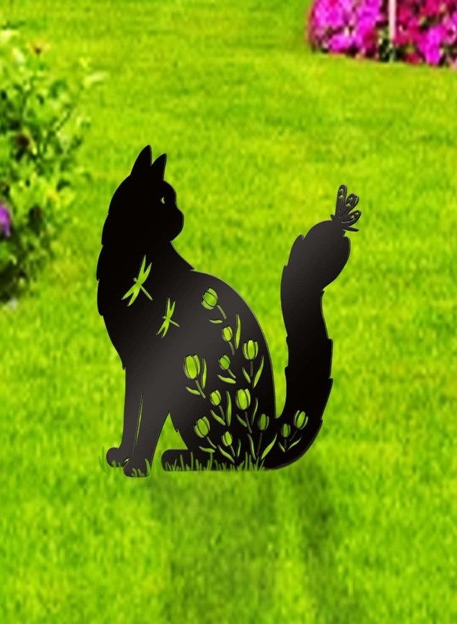 Bnesi Floral Long-Haired Cat Yard Decor Pet Grave Markers Metal Sign Silhouette Garden Ornament Pet Grave Markers Outdoor Cat Memorial Gift Flowerbed Decor (Elegant) - Image 1