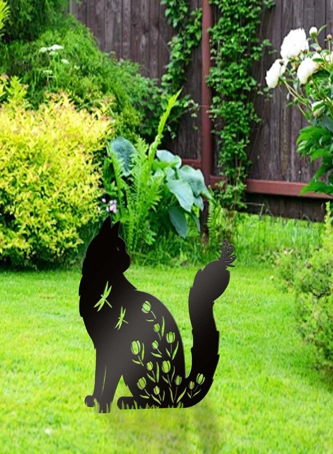 Bnesi Floral Long-Haired Cat Yard Decor Pet Grave Markers Metal Sign Silhouette Garden Ornament Pet Grave Markers Outdoor Cat Memorial Gift Flowerbed Decor (Elegant) - Image 4