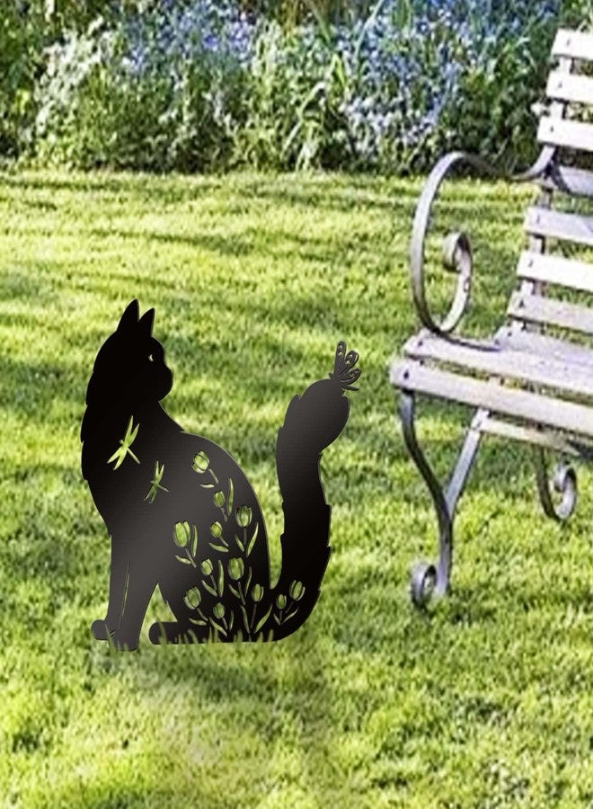 Bnesi Floral Long-Haired Cat Yard Decor Pet Grave Markers Metal Sign Silhouette Garden Ornament Pet Grave Markers Outdoor Cat Memorial Gift Flowerbed Decor (Elegant) - Image 5