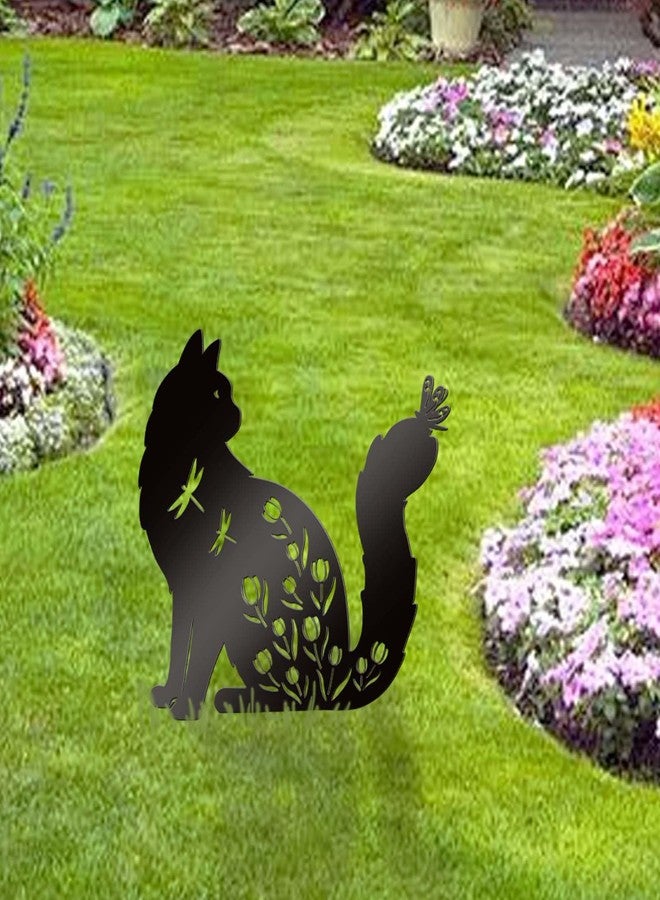 Bnesi Floral Long-Haired Cat Yard Decor Pet Grave Markers Metal Sign Silhouette Garden Ornament Pet Grave Markers Outdoor Cat Memorial Gift Flowerbed Decor (Elegant) - Image 2