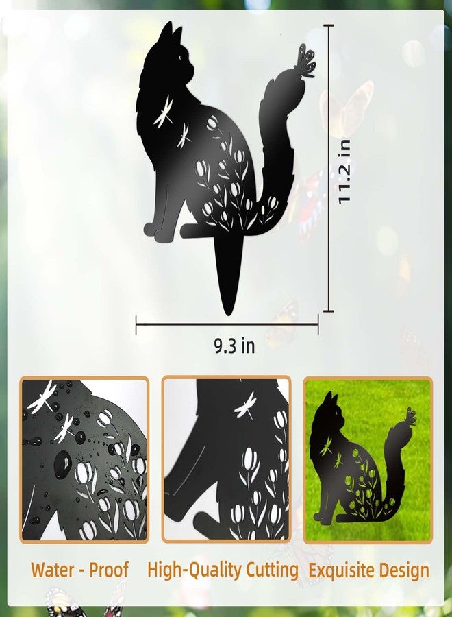 Bnesi Floral Long-Haired Cat Yard Decor Pet Grave Markers Metal Sign Silhouette Garden Ornament Pet Grave Markers Outdoor Cat Memorial Gift Flowerbed Decor (Elegant) - Image 3