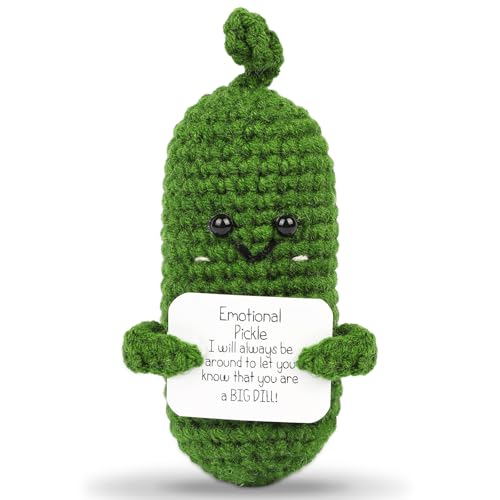 DAFURIET Mini Funny Pickle 3 inch Knitted Wool Doll with Card for Cheer Up Galentines Valentines Gifts and Party Decorations Cute Emotional Crochet Pickle for Birthday Easter - Image 1