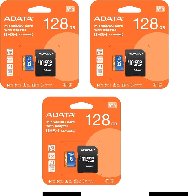 ADATA ADATA Premier 128GB 3Pack MicroSDHCSDXC UHSI Class 10 V10 A1 Memory Card with Adapter Read up to 100 MBs 128GB 3 Pack - Image 4