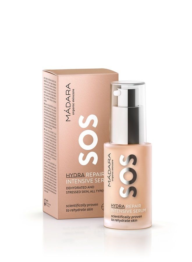 MÁDARA Organic Skincare | SOS Hydra Repair Intensive Face Serum - With Northern Peony, Linseed And Hyaluronic Acid, For Dry, Dehydrated Skin, Dermatologically Tested, Vegan, 1 oz