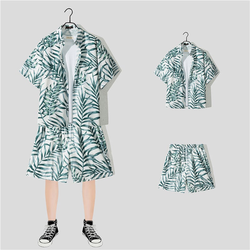 Generic Casual Beach suit Mens Summer Thin Loose Handsome Seaside Clothes Hawaiian Shorts Flower Shirt Two-piece Pack 2164 suit 