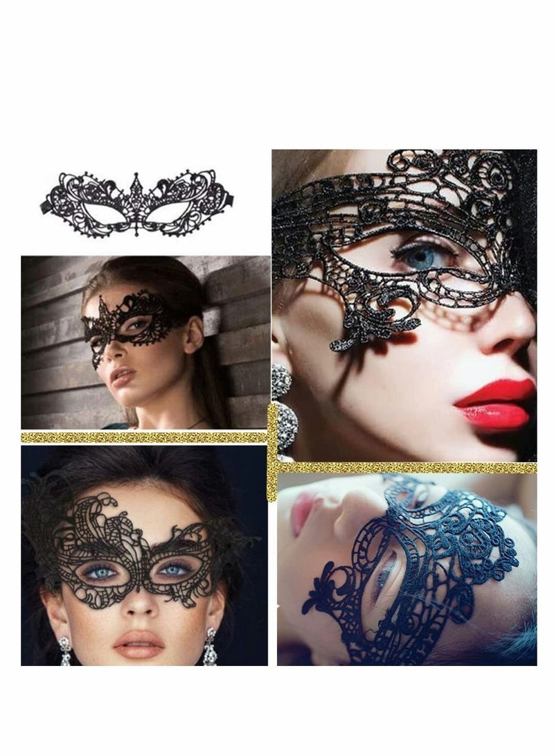 4 Pieces Women Lace Eye Mask, Masquerade Masks Mysterious Face Venetian Eyemask for Carnival Party Costume Ball, Black - Image 1