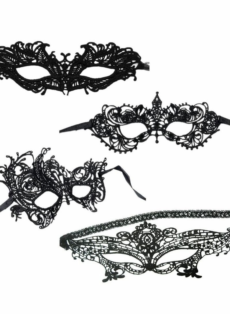 4 Pieces Women Lace Eye Mask, Masquerade Masks Mysterious Face Venetian Eyemask for Carnival Party Costume Ball, Black - Image 3