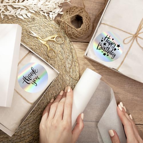 YEGAWEN 2" Holographic Thermal Label Stickers, Round Direct Thermal Label Stickers, Thermal Printer Sticker Labels for Gift Wrapping, Self-Adhesive Custom Logo Design- Silver - Image 5