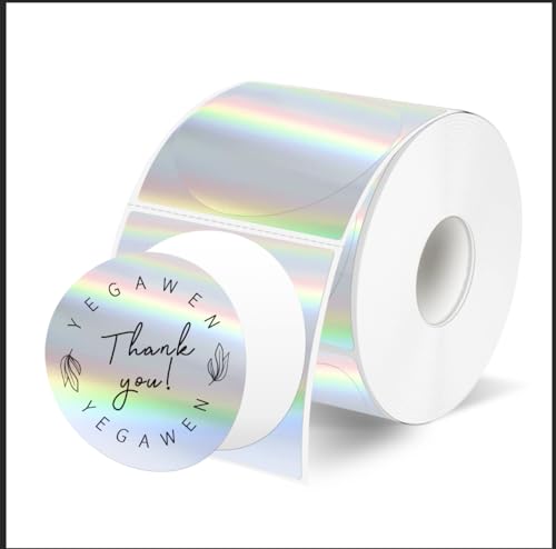 YEGAWEN 2" Holographic Thermal Label Stickers, Round Direct Thermal Label Stickers, Thermal Printer Sticker Labels for Gift Wrapping, Self-Adhesive Custom Logo Design- Silver - Image 1