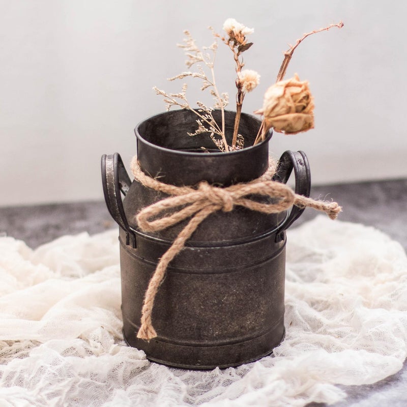 LSLANSOON Rust Paint Flower Vase, Rustic Galvanized Metal Milk Can Bucket Primitives Jug for Home Garden Shop Decor - Image 2