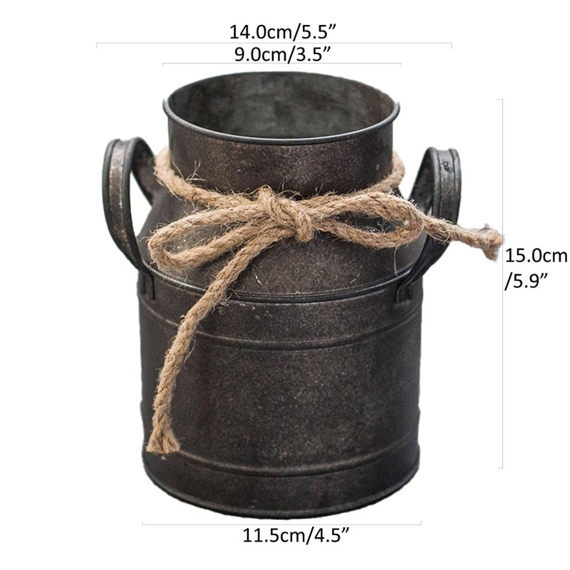 LSLANSOON Rust Paint Flower Vase, Rustic Galvanized Metal Milk Can Bucket Primitives Jug for Home Garden Shop Decor - Image 3