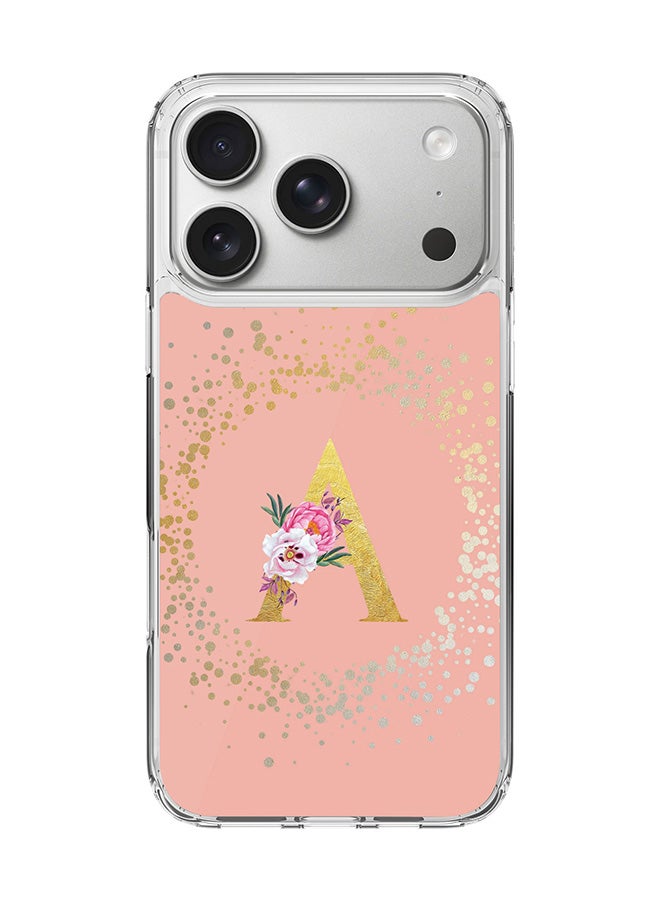 Stylizedd Classic Clear MagSafe Case for iPhone 17 Pro , Hybrid Soft Case Flexible Edges Anti Drop TPU PC Gel Thin Transparent Cover [ Designed for iPhone 17 Pro ] - Custom Monogram Initial Letter Floral Pattern Alphabet - A  (Rose Pink )