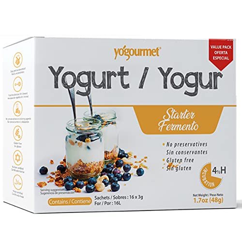 Yogourmet بدء الزبادي من يوجورميت (16 عبوة) - اصنع الزبادي في المنزل - ثقافة البداية - طبيعية بالكامل، خالية من الغلوتين، كوشير، حلال - أكياس 3 جرام - Image 1