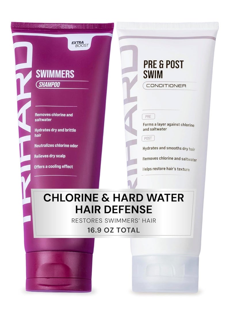 TRIHARD Chlorine Defense Swim Shampoo and Conditioner Combo, Protect and Hydrate Hair from Pool & Ocean, Nourishing Pre and Post Swim Chlorine and Hard Water Hair Protection - Image 1
