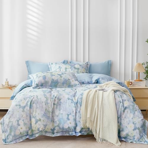 OAITE Duvet Cover Set Queen Size Oil Painting Pattern Ultra Soft 100% Cotton Duvet Cover Sets 3-PC, Breathable Duvet Cover with Zipper Closure & Corner Ties - Image 1