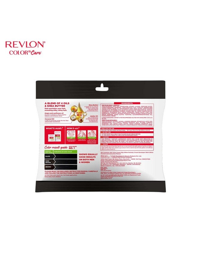 ريفلون صبغة الشعر الدائمة المغذية Color 'N Care - 1 أسود طبيعي - تحتوي على زيوت أساسية من جوز الهند والأرجان وعباد الشمس وزيت الجوجوبا، بالإضافة إلى زبدة الشيا - كيس - Image 2