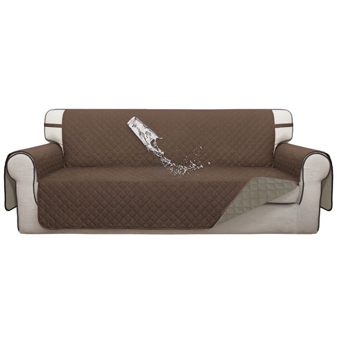DOUBLE PROTECTION 100 WATERPROOF SOFA COVERS FOR LIVING ROOM COUCH COVERS FOR 3 CUSHION COUCH SOFA REVERSIBLE FURNITURE PROTECTOR SOFA COVER FOR DOGS PETS KIDS SOFA BROWNBEIGE