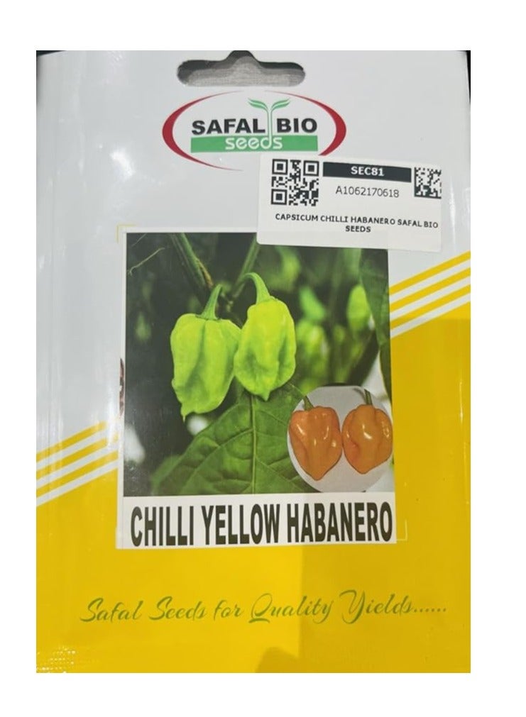 Generic Chilli yellow Habanero Premium Quality Seeds by Safal Hybrid,Organic Non GMO Vegetable Seeds for Home and Garden Potted Plants,Easy to Plant,| Made in India | 80 seed 