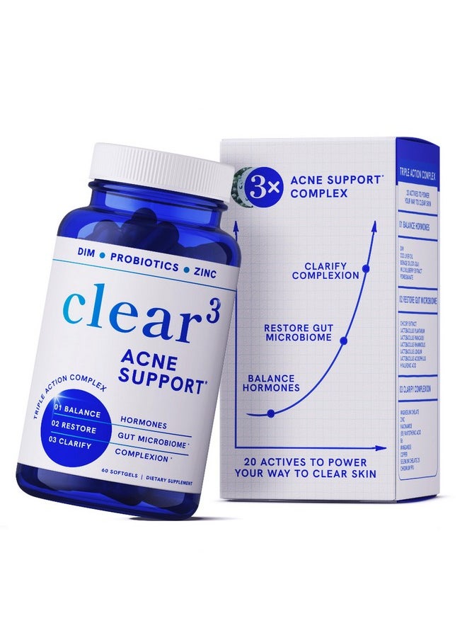 SMNutrition - Clear Skin Acne Supplement with Zinc, DIM & Probiotics | 3-in-1 Balance, Clarify, Restore Support with Hyaluronic Acid & Other Anti-Acne Vitamins | for Women & Men | Oral Hormonal Acne Pills | 60ct - Image 1