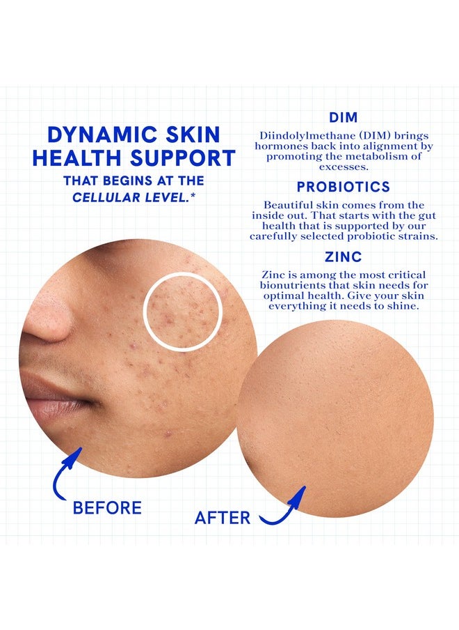 SMNutrition - Clear Skin Acne Supplement with Zinc, DIM & Probiotics | 3-in-1 Balance, Clarify, Restore Support with Hyaluronic Acid & Other Anti-Acne Vitamins | for Women & Men | Oral Hormonal Acne Pills | 60ct - Image 1
