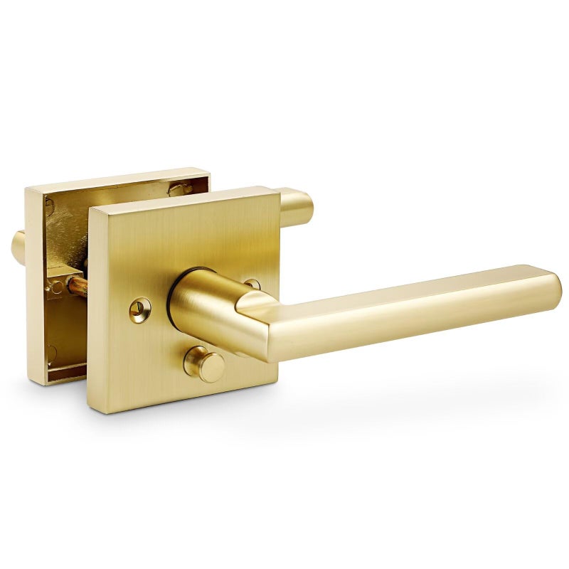 Linkaa Brass Gold Privacy Lever Door Handle Interior Levers Keyless Door Lock with Adjustable Latch and Screws Easy InstallFit Standard Door PivacyPush Button LockSatin Brass1 Pack