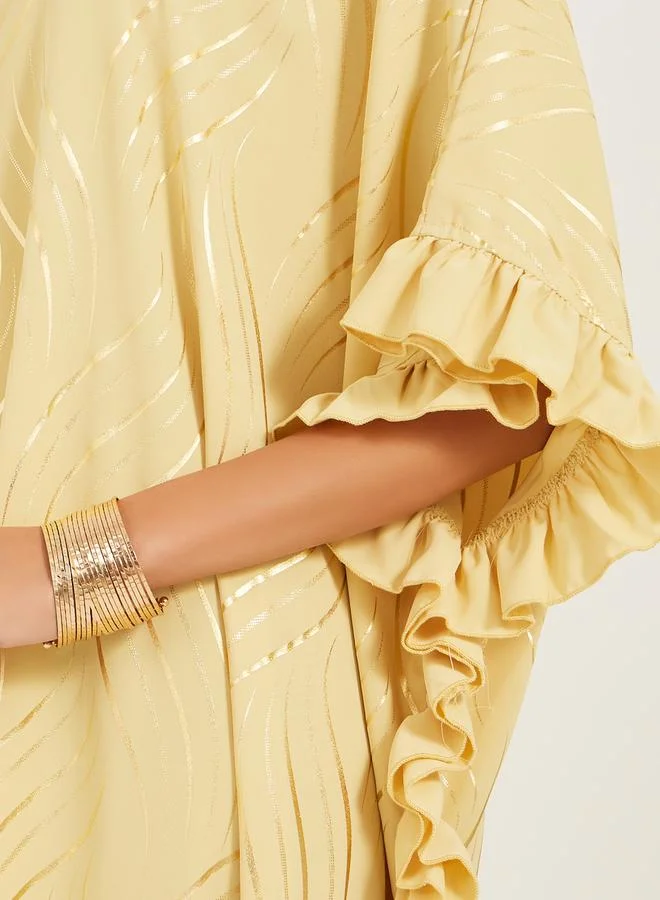 Styli gold print kaftan with frill detail