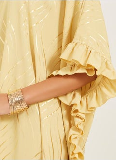 Styli gold print kaftan with frill detail  - Image 3