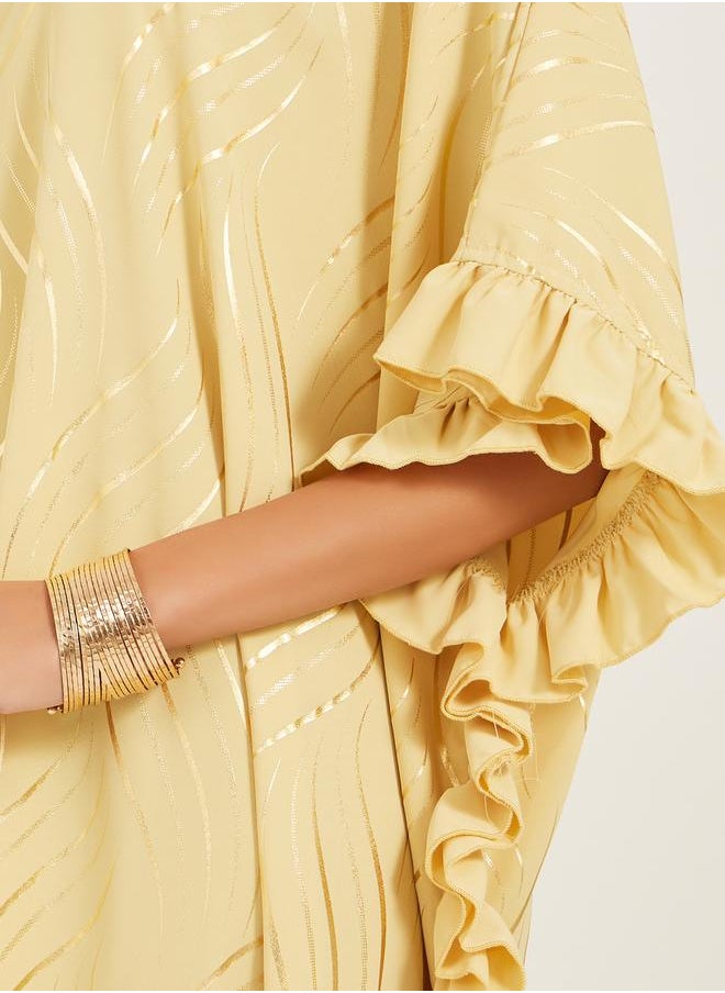 Styli gold print kaftan with frill detail  - Image 3