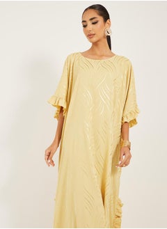 Styli gold print kaftan with frill detail  - Image 2