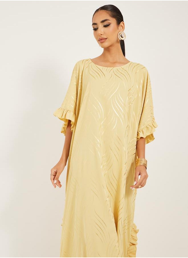 Styli gold print kaftan with frill detail  - Image 2