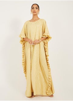 Styli gold print kaftan with frill detail  - Image 1